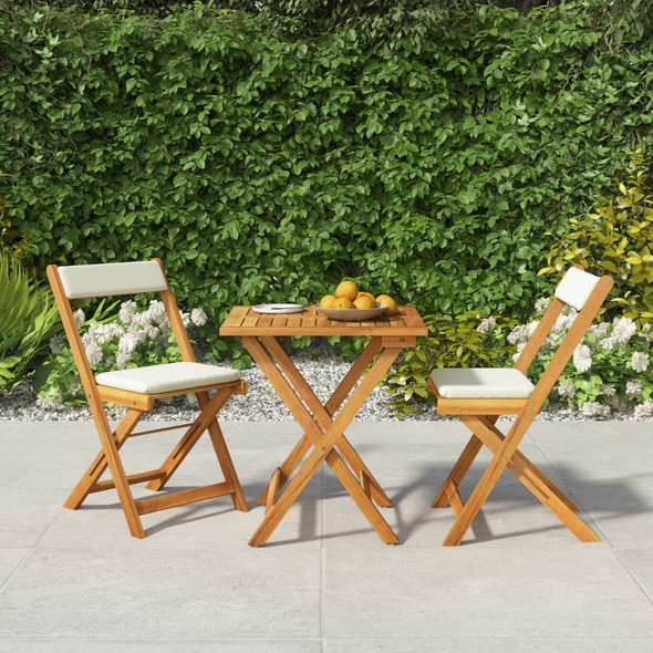 vidaXL 3 Piece Folding Bistro Set with Cushions Solid Wood Acacia