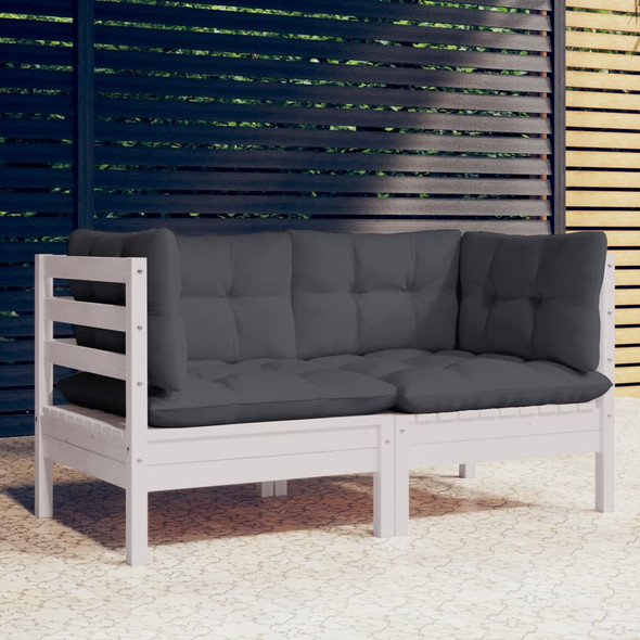 vidaXL 2-Seater Garden Sofa with Anthracite Cushions Solid Wood Pine