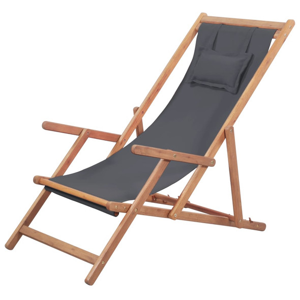 vidaXL Folding Beach Chair Fabric and Wooden Frame Grey