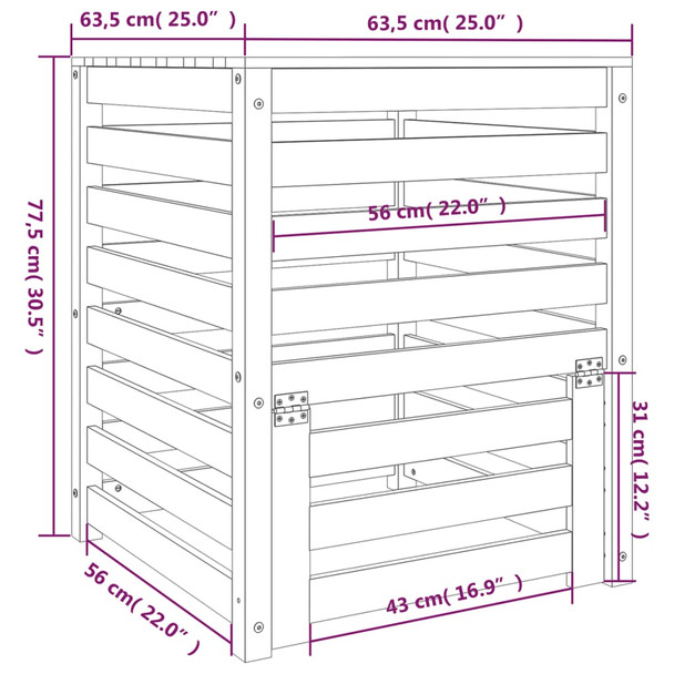 Composter White 63.5x63.5x77.5 cm Solid Wood Pine