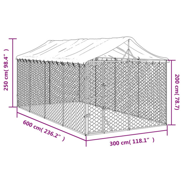 Outdoor Dog Kennel with Roof Silver 3x6x2.5 m Galvanised Steel