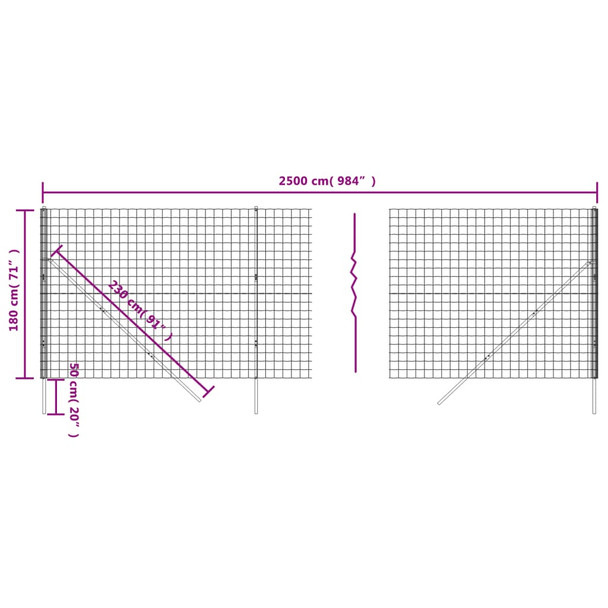 vidaXL Wire Mesh Fence Anthracite 1.8x25 m Galvanised Steel