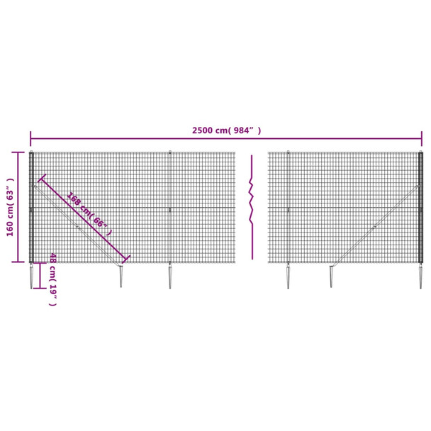 vidaXL Wire Mesh Fence with Spike Anchors Anthracite 1.6x25 m