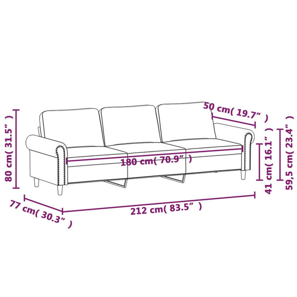 vidaXL 3-Seater Sofa Light Grey 180 cm Velvet