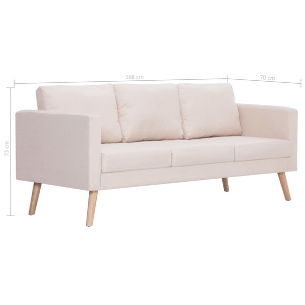 vidaXL 3-Seater Sofa Fabric Cream