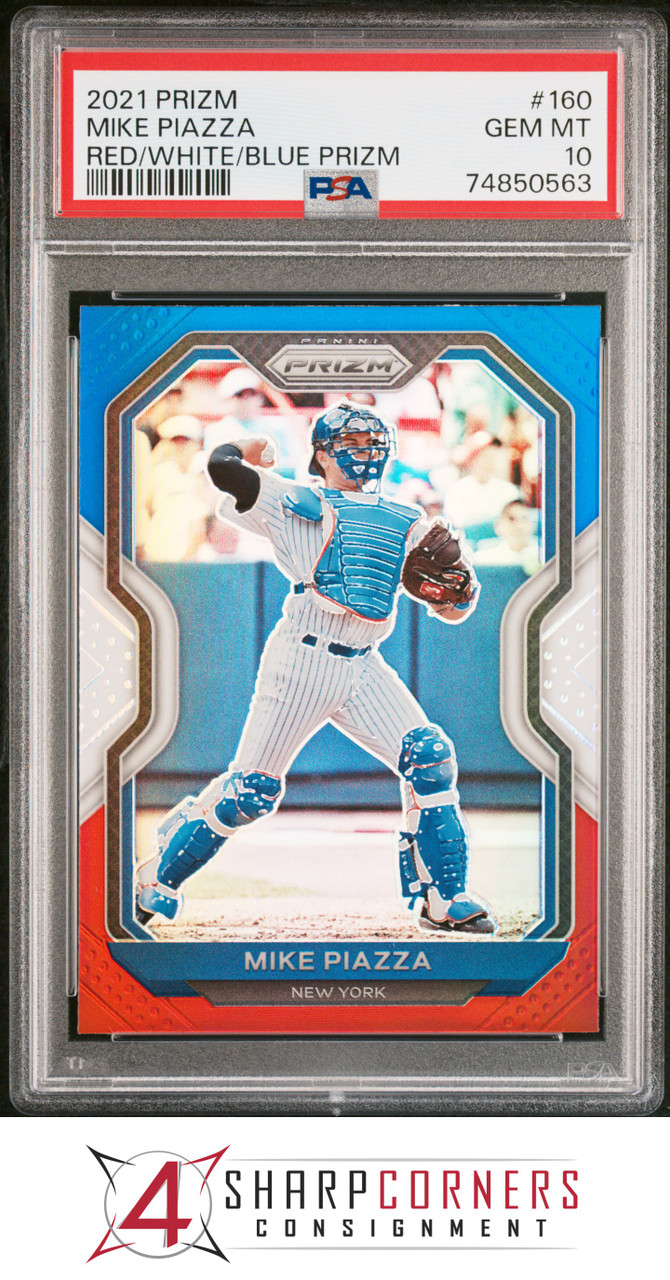 2021 PANINI PRIZM RED WHITE BLUE #160 MIKE PIAZZA HOF POP 3 PSA 10