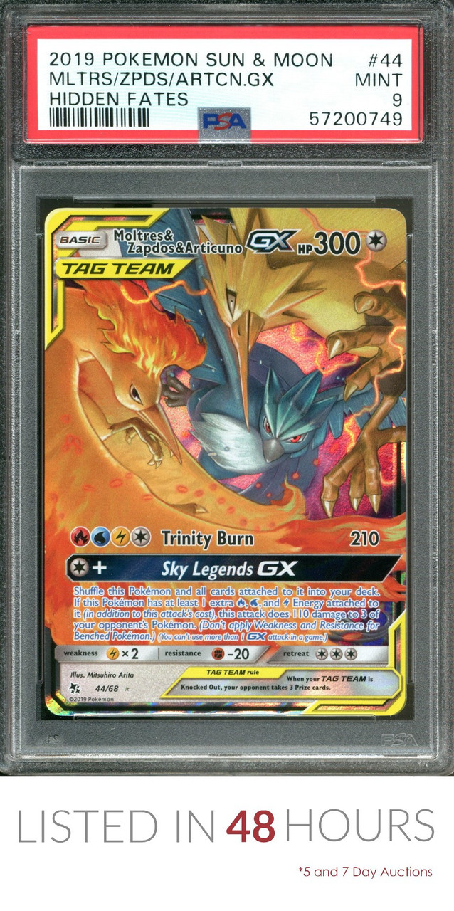 2019 POKEMON SM HIDDEN FATES #44 MOLTRES-ZAPDOS-ARTICUNO GX PSA 9