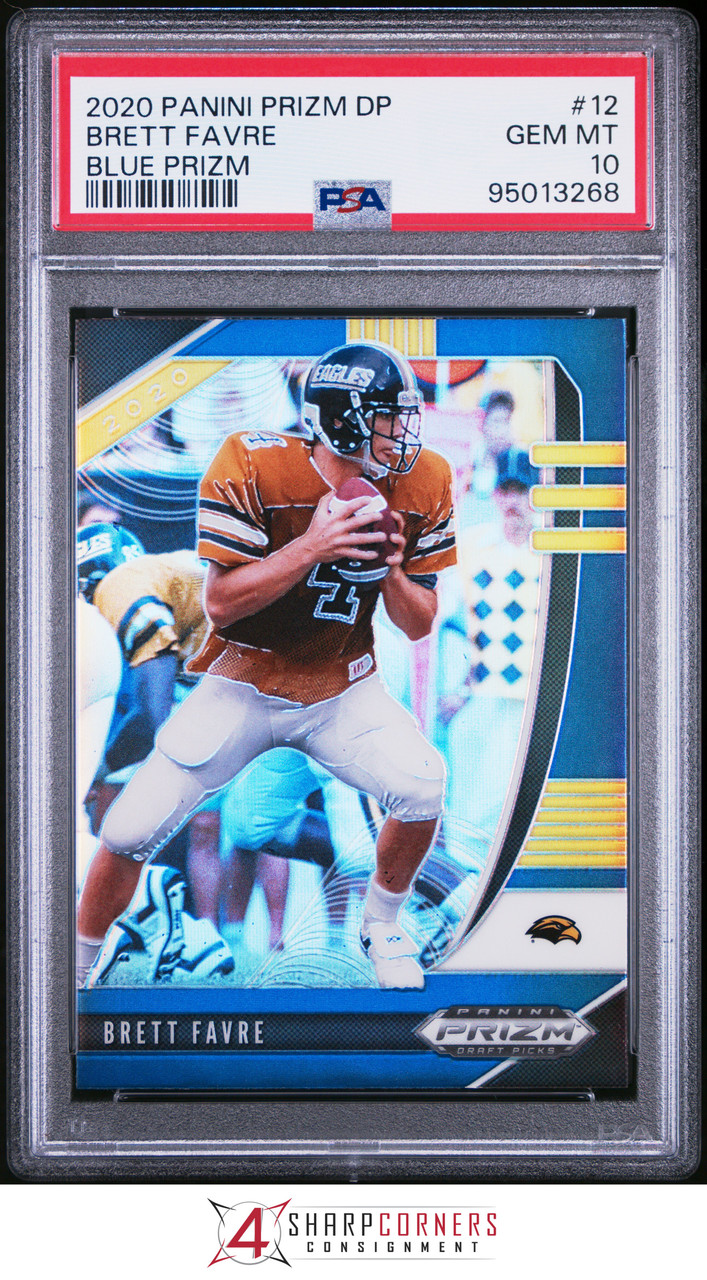 2020 PANINI PRIZM DRAFT PICKS BLUE #12 BRETT FAVRE HOF POP PSA