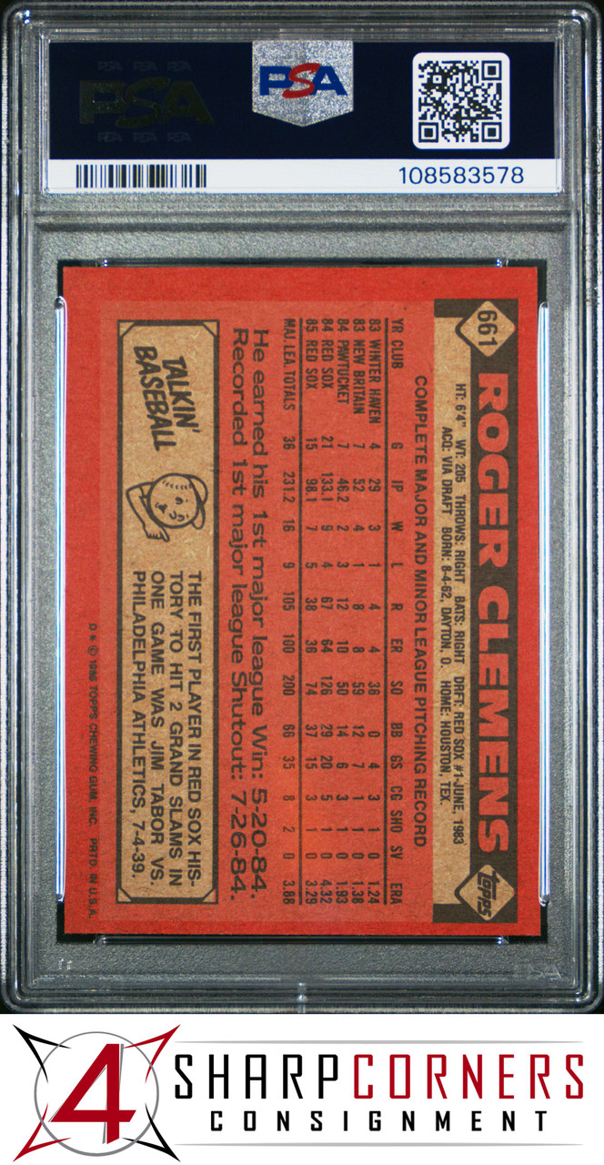 1986 TOPPS #661 ROGER CLEMENS RED SOX BLUE STREAK POP 4 (NONE