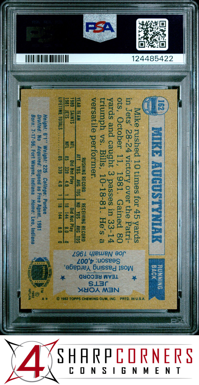 1982 TOPPS #162 MIKE AUGUSTYNIAK JETS PSA 10 - 4 Sharp Corners