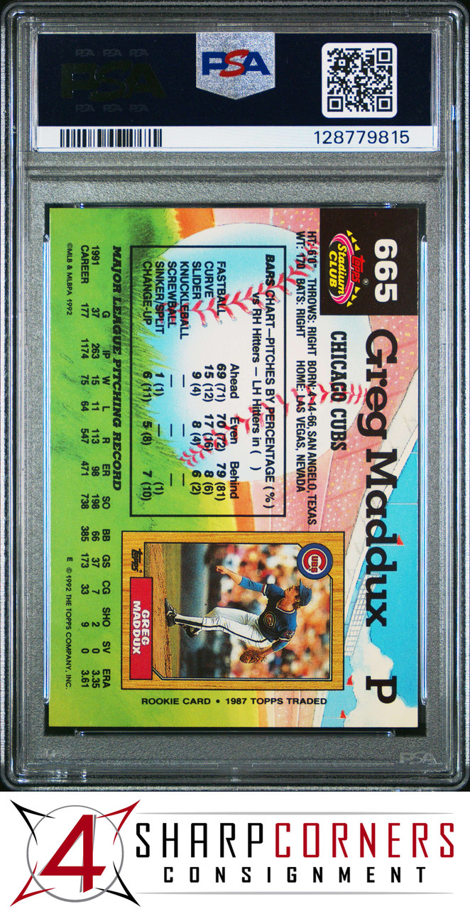 1992 STADIUM CLUB #665 GREG MADDUX CUBS HOF PSA 9 - 4 Sharp Corners