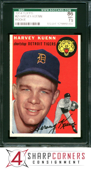 1954 TOPPS #25 HARVEY KUENN RC TIGERS SGC 7.5 NM+ 86 B1000778-032