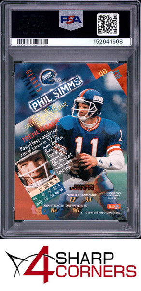 1994 STADIUM CLUB SUPER TEAMS SUPER BOWL #210 PHIL SIMMS POP 6 PSA 10