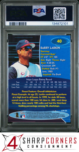 2000 FINEST #40 BARRY LARKIN REDS HOF PSA 10