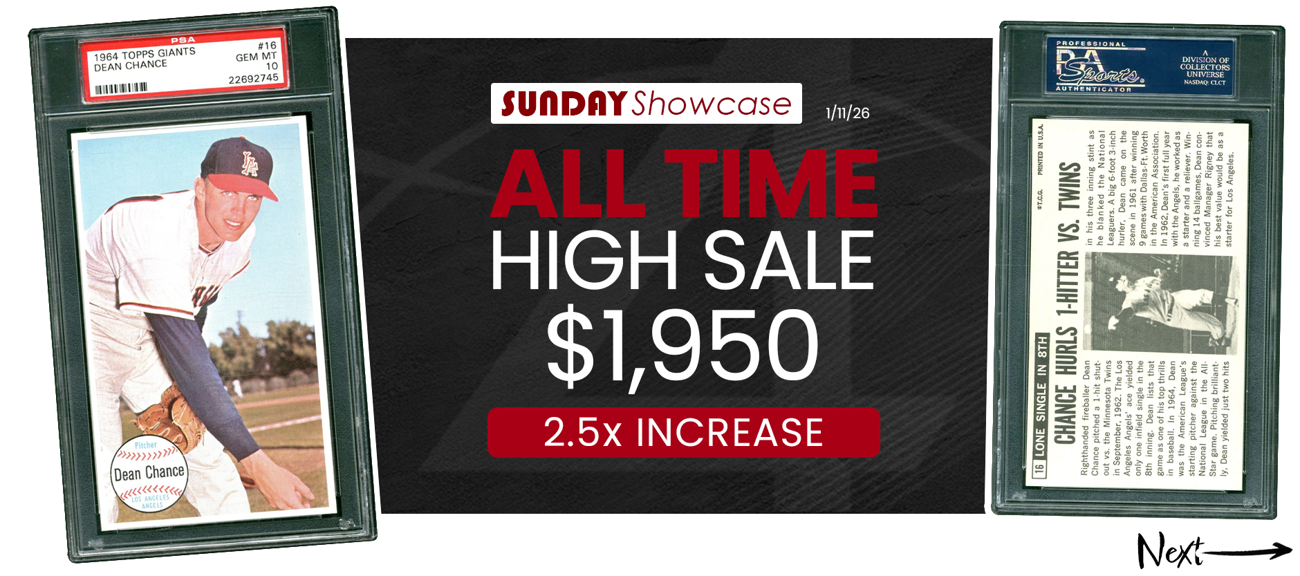 1964 TOPPS GIANTS 16 DEAN CHANCE ANGELS POP 8 PSA 10