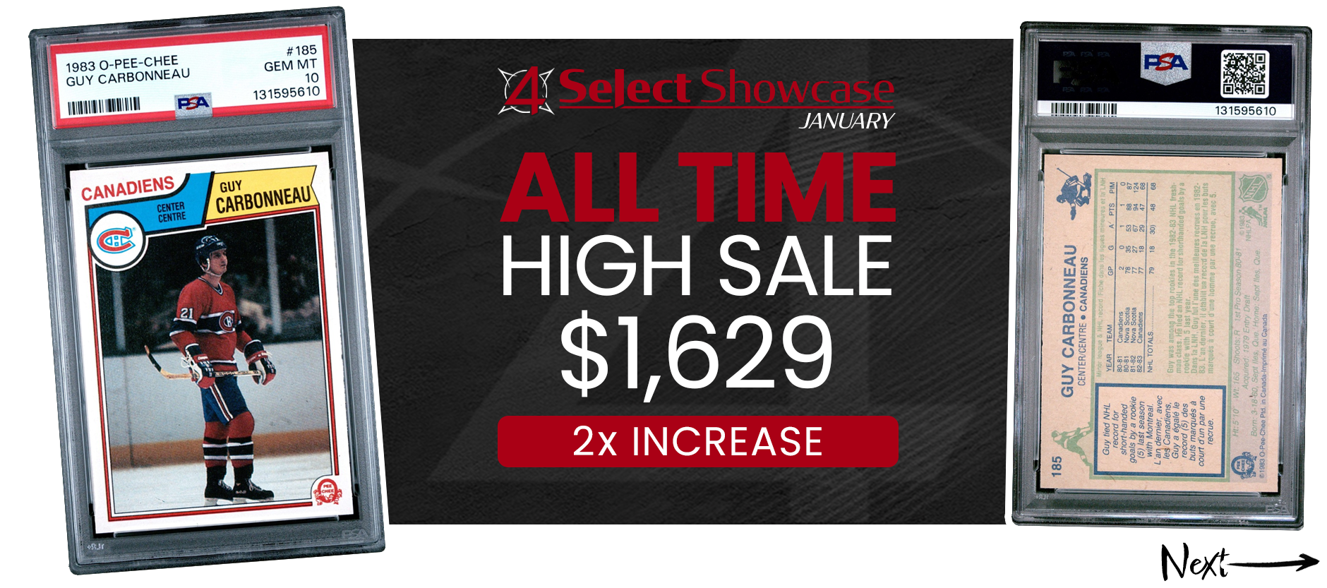 1983 O-PEE-CHEE 185 GUY CARBONNEAU RC CANADIENS HOF PSA 10