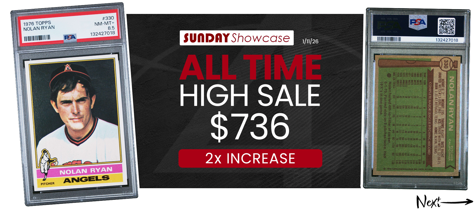 1976 TOPPS 330 NOLAN RYAN ANGELS HOF PSA 8.5