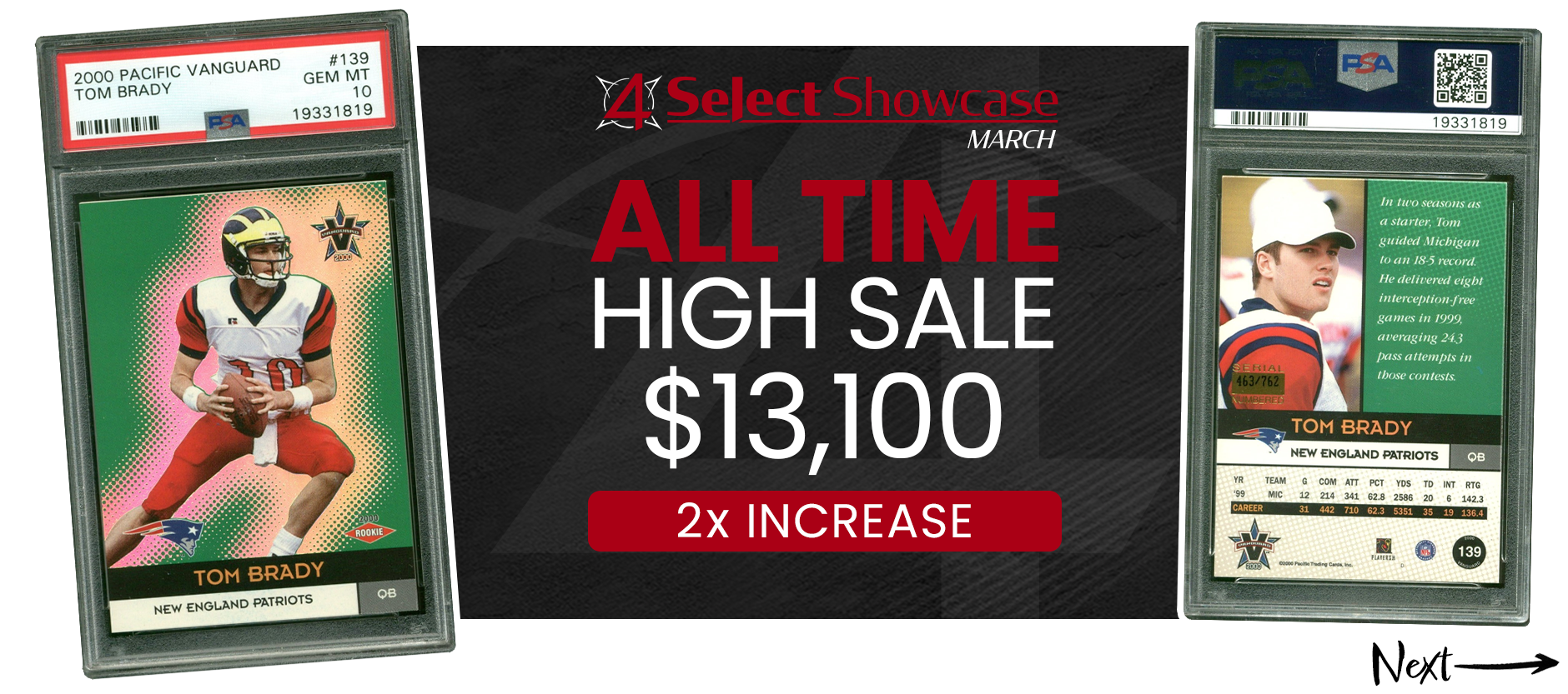 2000 PACIFIC VANGUARD 139 TOM BRADY RC PATRIOTS PSA 10