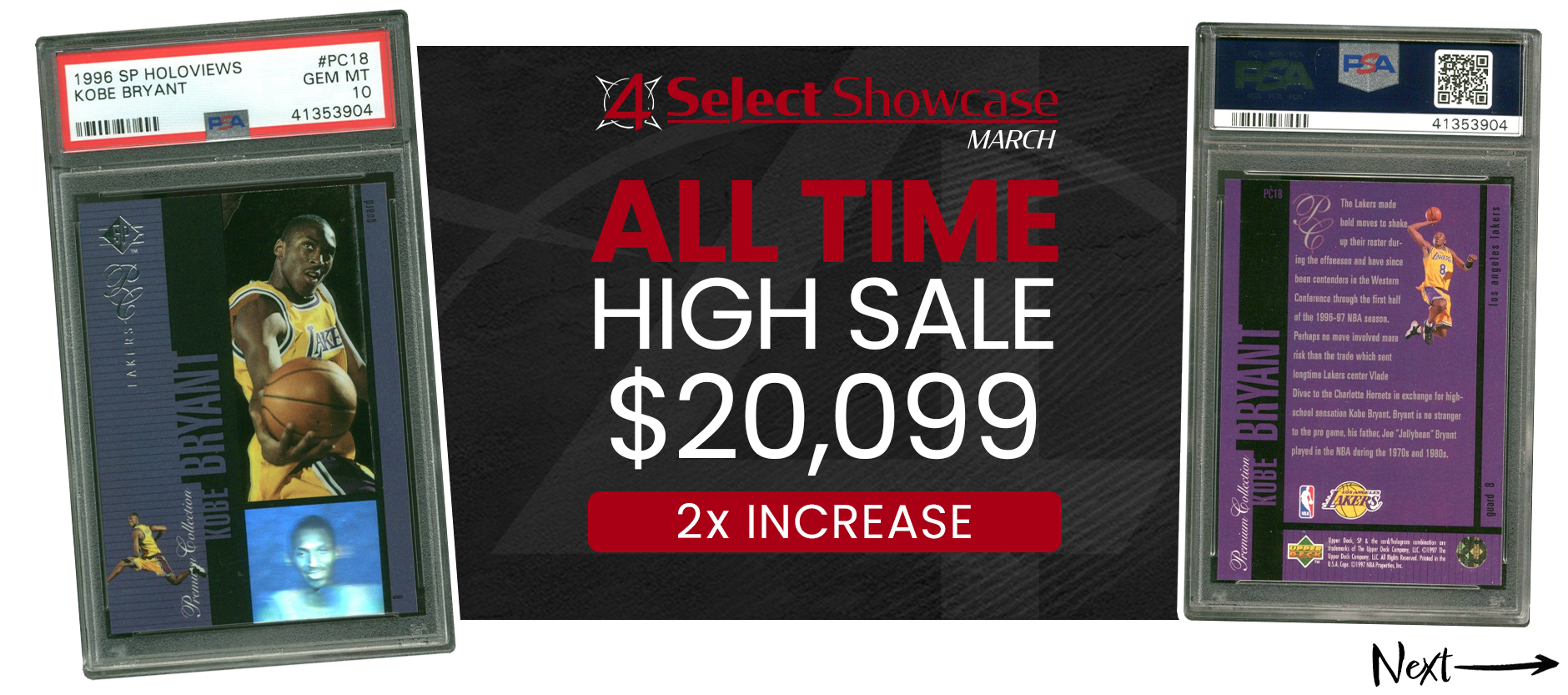 1996 SP HOLOVIEWS PC18 KOBE BRYANT RC LAKERS HOF PSA 10