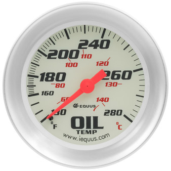 EQUE8443 2-5/8 Dia Oil Temp Gauge Silver  130-280
