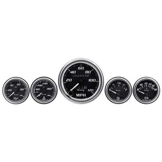 EQUE7500 5-Piece Gauge Set Black Face/Chrome Bezel