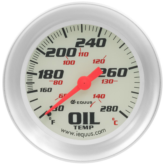 EQUE8443 2-5/8 Dia Oil Temp Gauge Silver  130-280