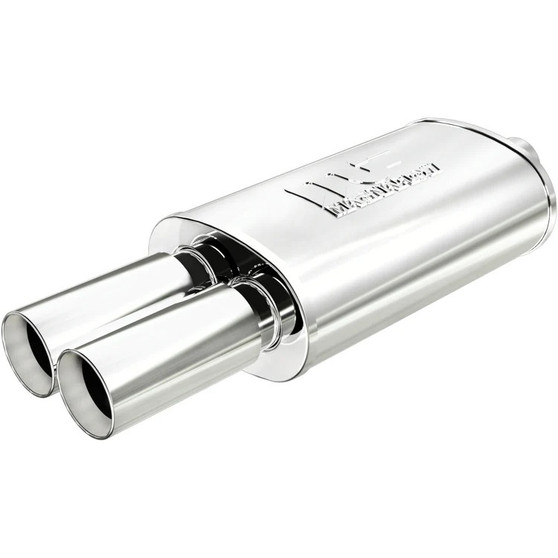 MAG14815 Stainless Muffler 2.25in In / Dual 3in Tips Out