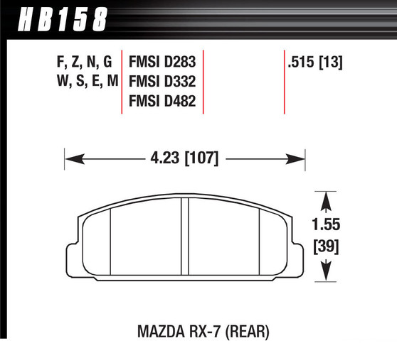HAWHB158F515 Street Brake Pads Rear Mazda RX-7 HPS