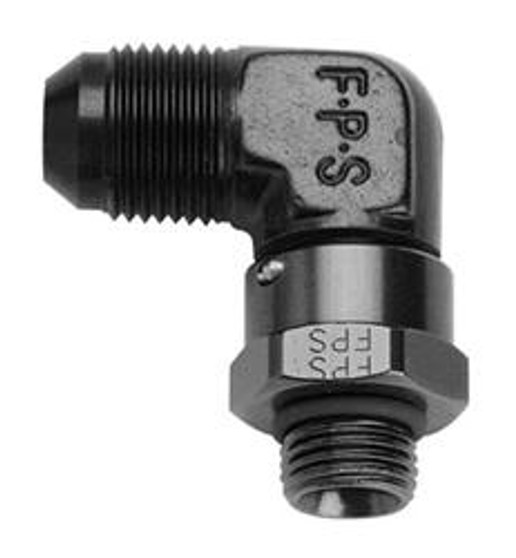 FRG499207-BL #8 x 9/16-18 90 Deg Swivel Adapter Black