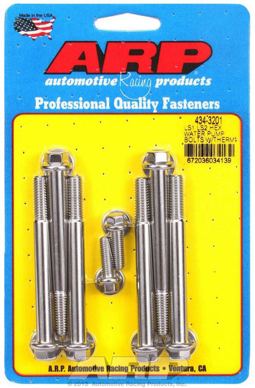 ARP434-3201 S/S W/P & Thermostat Hsg Bolt Kit - 6pt. LS1/LS2