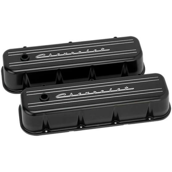 BSPBLK96123 BBC Tall Valve Cover Chevrolet Script Black