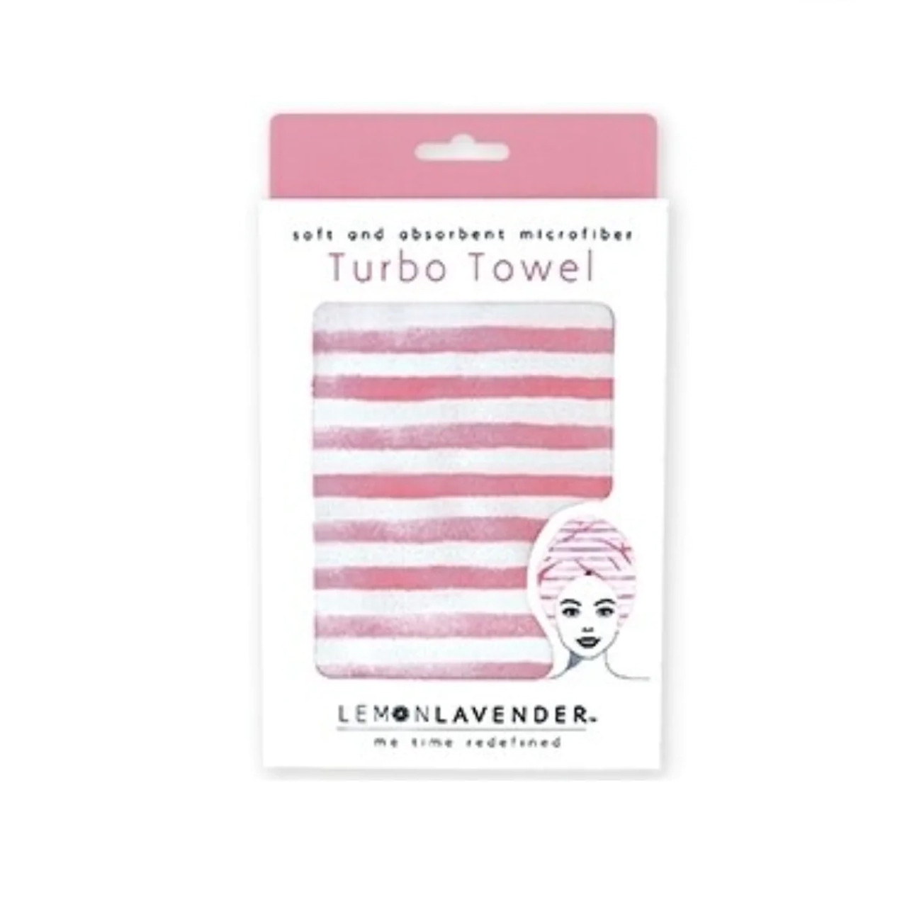 Lemon Lavender Microfiber Turbo Towel – Painterly Pink/White Stripes