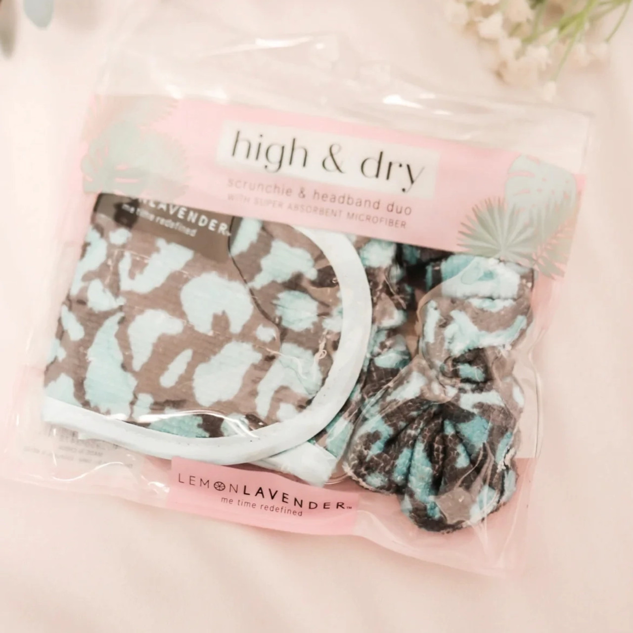 Lemon Lavender High and Dry Microfiber Scrunchie Duo - Teal Grey