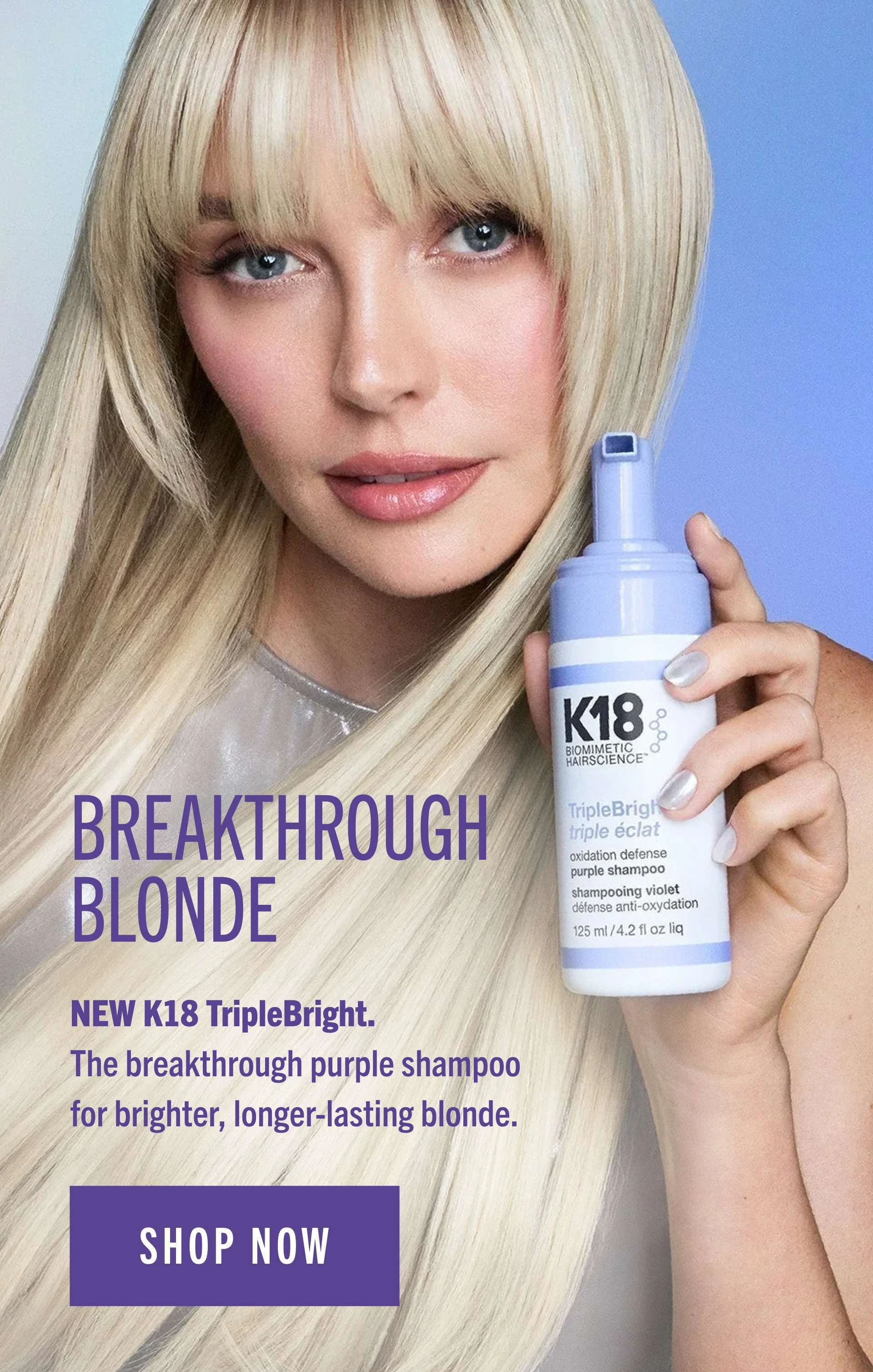 New K18 TripleBright purple shampoo for blonde hair