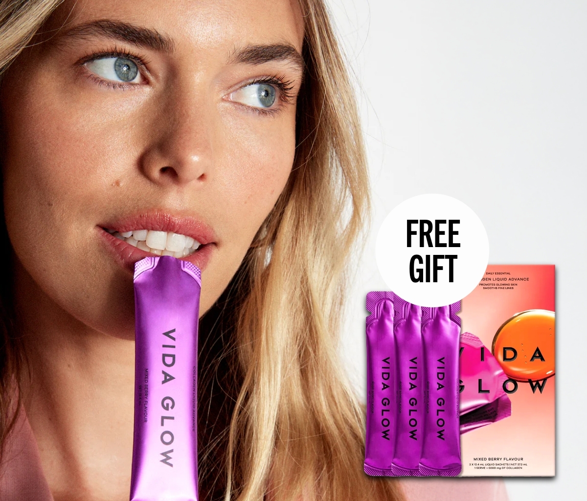 Vida Glow Collagen sachets gift with purchase.*
