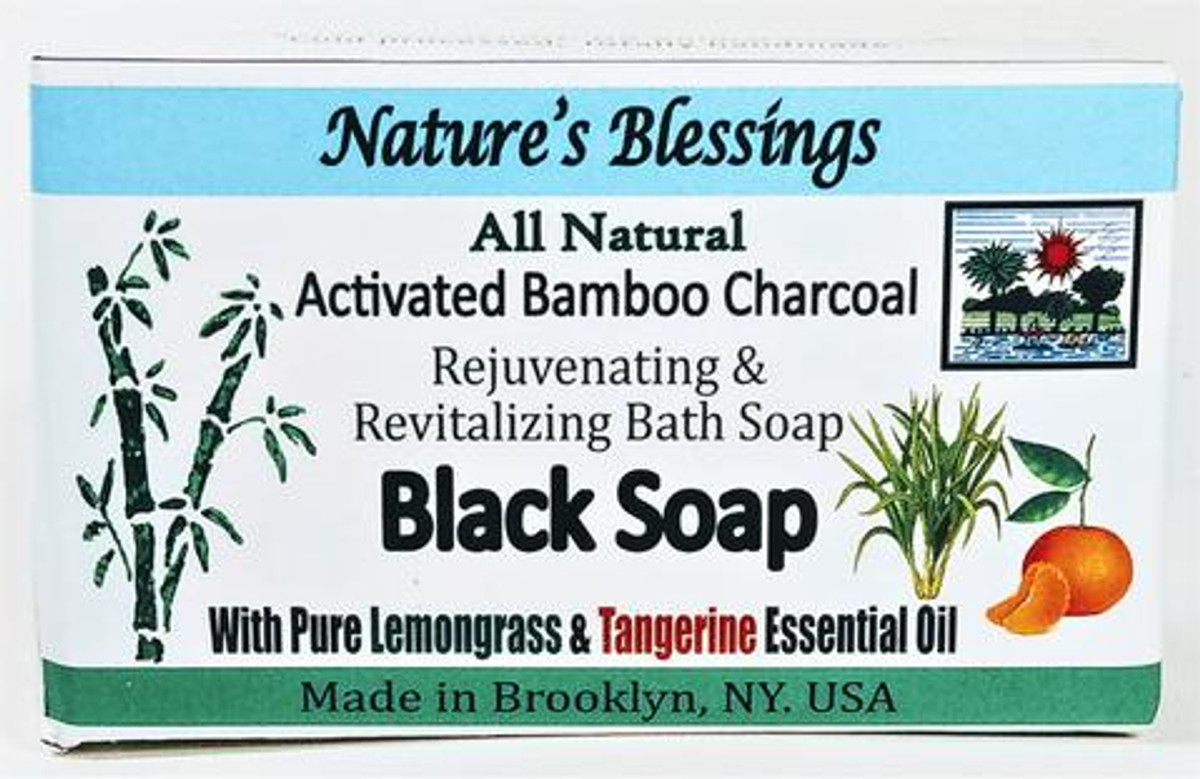 Nature's Blessings - All Natural Activated Bamboo Charcoal Rejuvenating & Revitalizing Bath Soap Black Soap w/ Pure Lemongrass & Tangerine Essential Oil - 120 mg