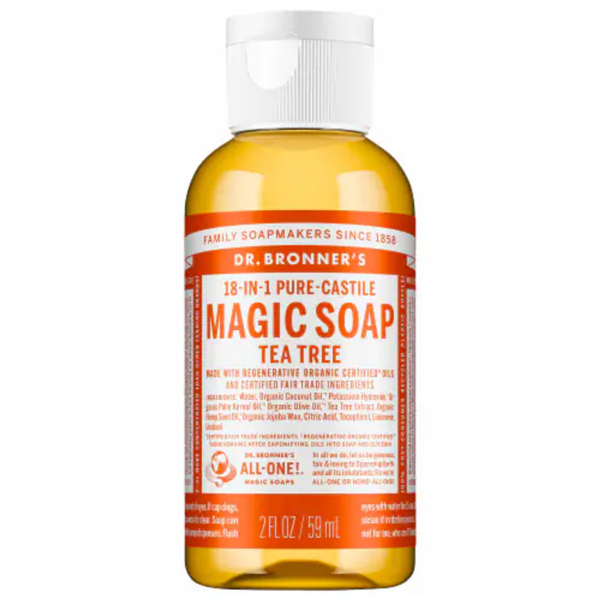 Dr. Bronner's 18-in-1 Magic Soap Hemp Tea Tree 2 oz TRAVEL SIZE 