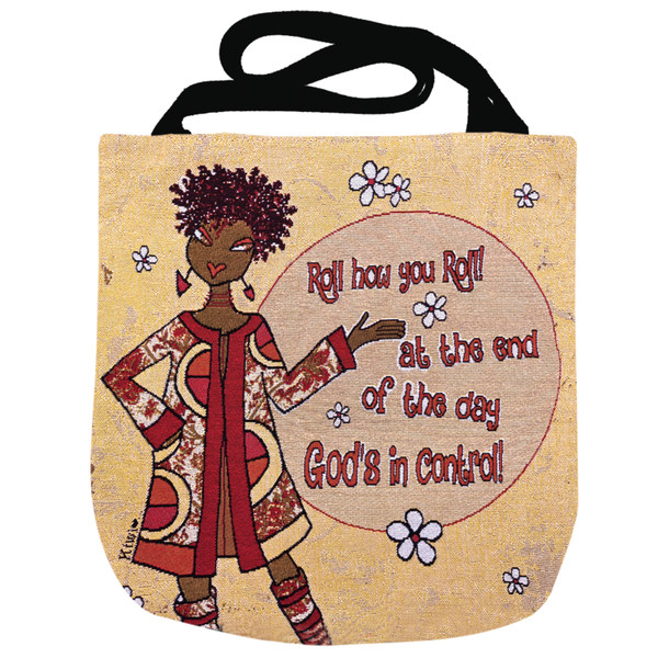 Woven Tote Bag "God's In Control" By Kiwi McDowell