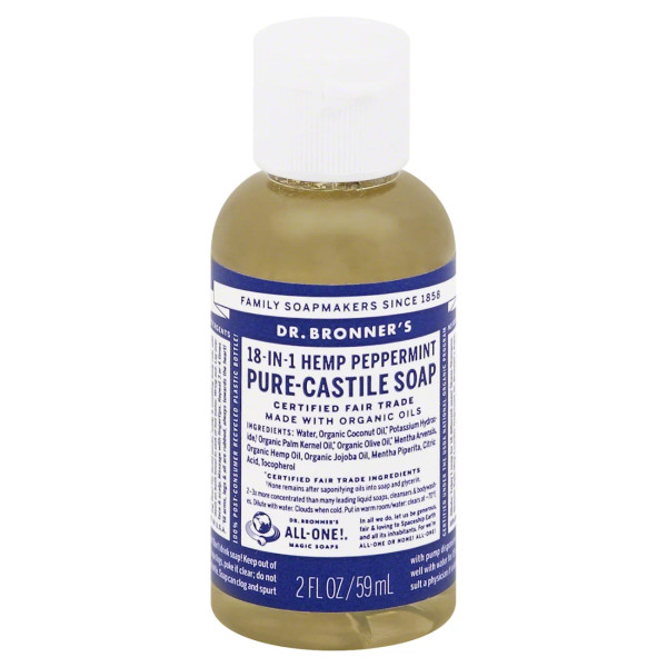 Dr. Bronner's 18-in-1 Magic Soap Hemp Peppermint 2 oz TRAVEL SIZE 