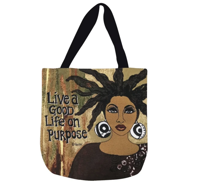 "Live A Good Life On Purpose" Woven Tote Bag - Sylvia “Gbaby” Phillip