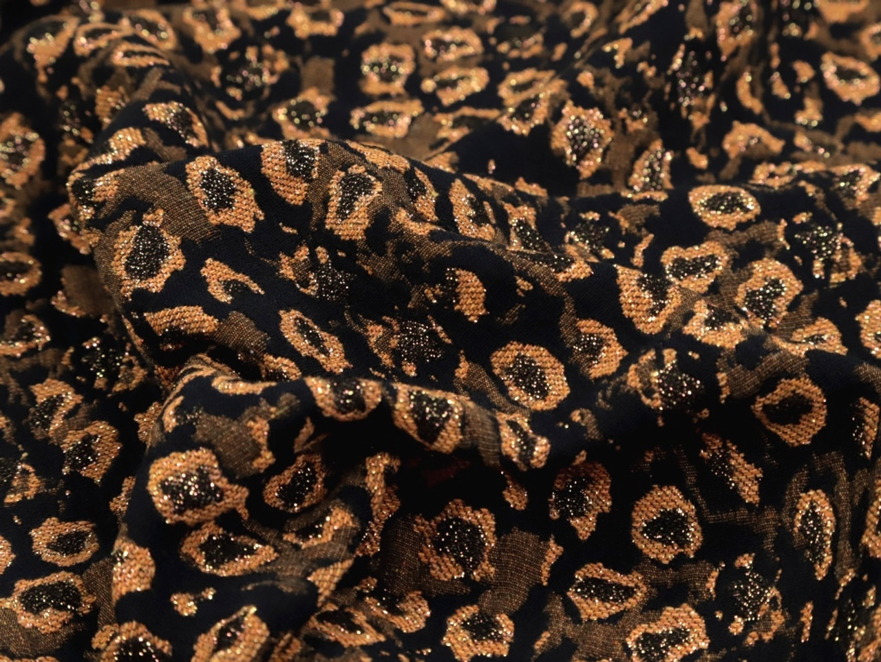 Dressmaking Fabric, Guepard Animal Lurex Brocade - Black & Gold