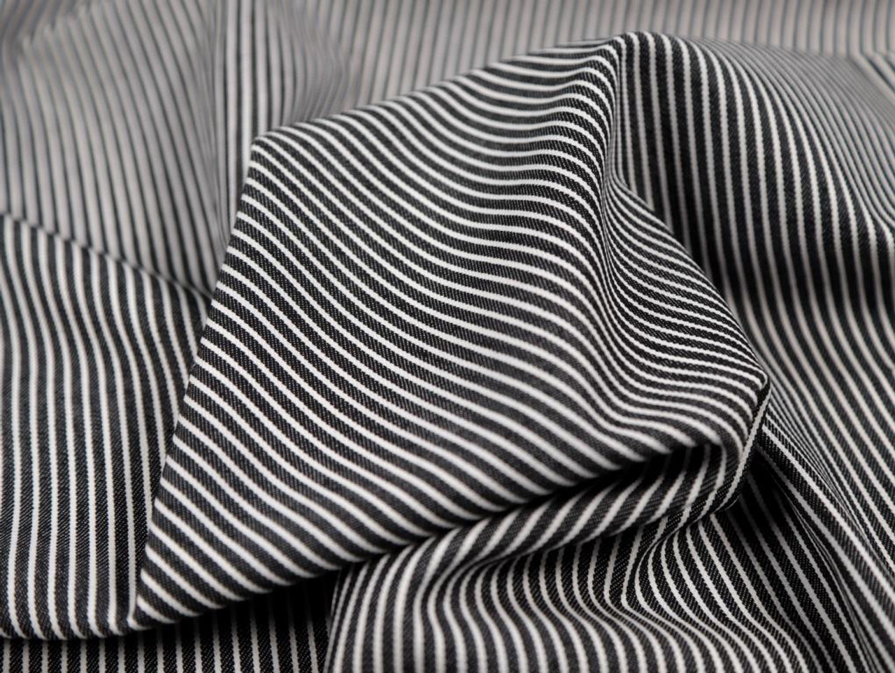 Dressmaking Fabric | Dawson Hickory Stripe Stretch Denim - Black ...