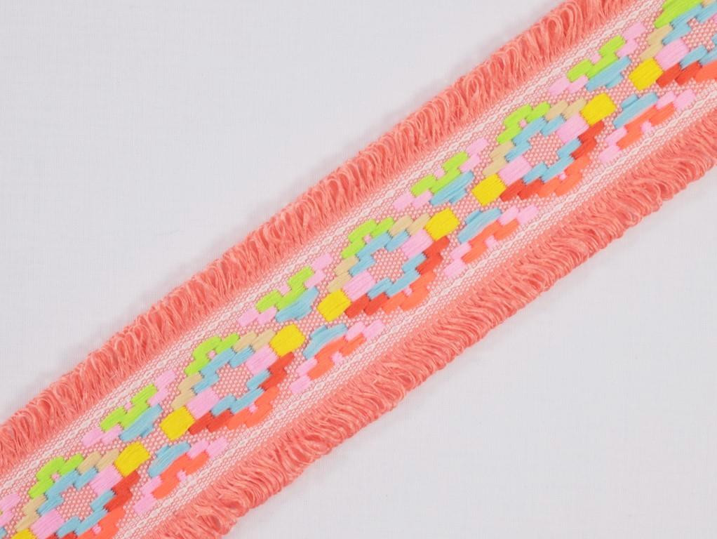 Haberdashery | Neon Geo Fringed Trim - Peach | Fabric Godmother