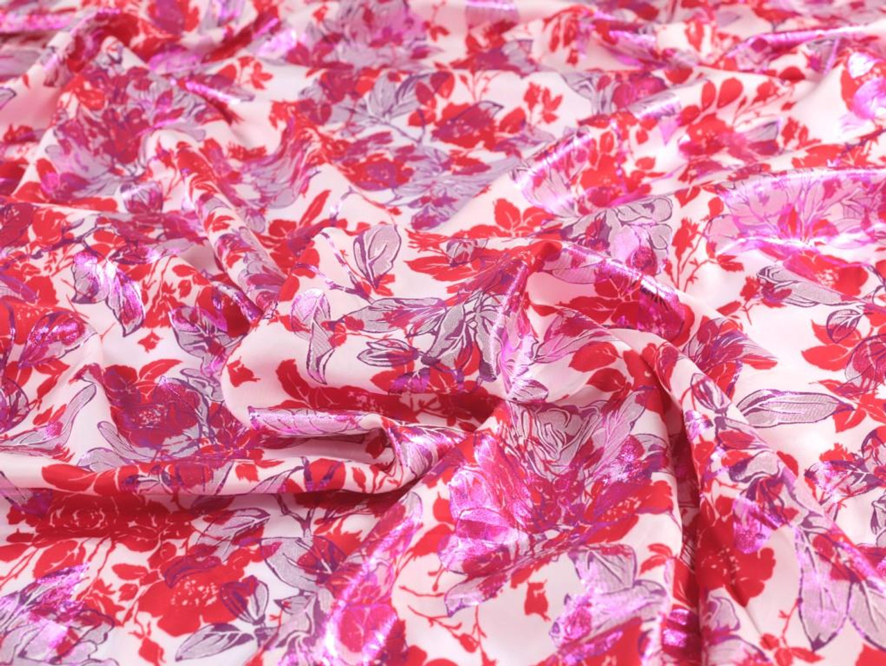 Dressmaking Fabric | Isolde Foil Viscose Satin Twill - Red & Purple ...