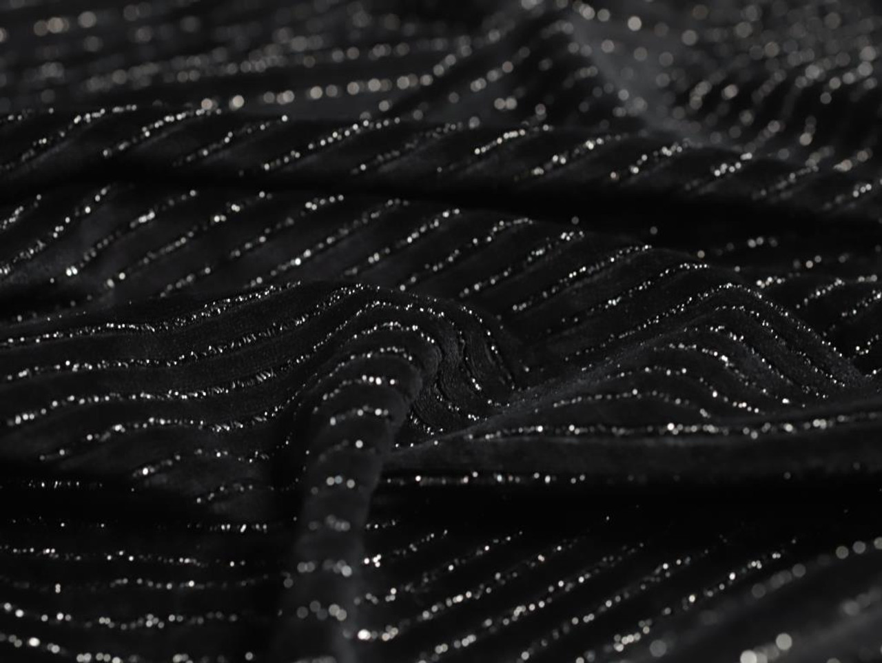 Dressmaking Fabric, Ella Lurex Stripe Stretch Velour - Black