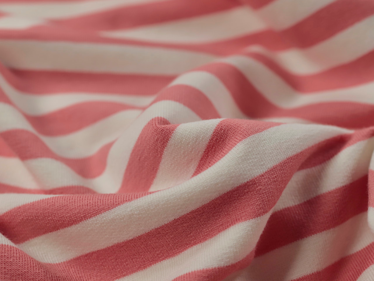 Dressmaking Fabric, Stripe French Terry Cotton Jersey - Pink & Ivory