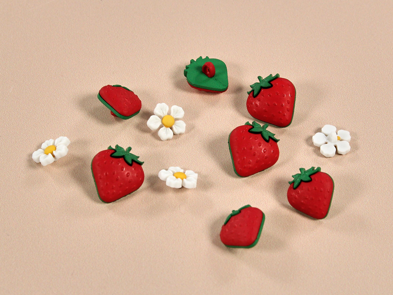 Haberdashery Strawberry & Blossom Button Set Red & White Fabric