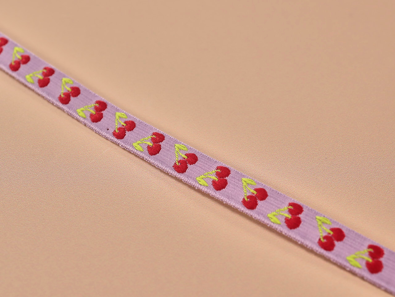 Jj Ribbons Haberdashery | Cherry Jacquard Ribbon - 12mm - Lilac | Fabric Godmother