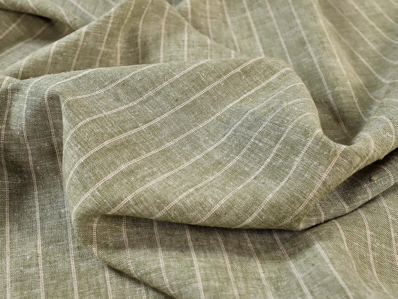 Dressmaking Fabric | Magnus Pinstripe Viscose & Linen - Olive | Fabric  Godmother