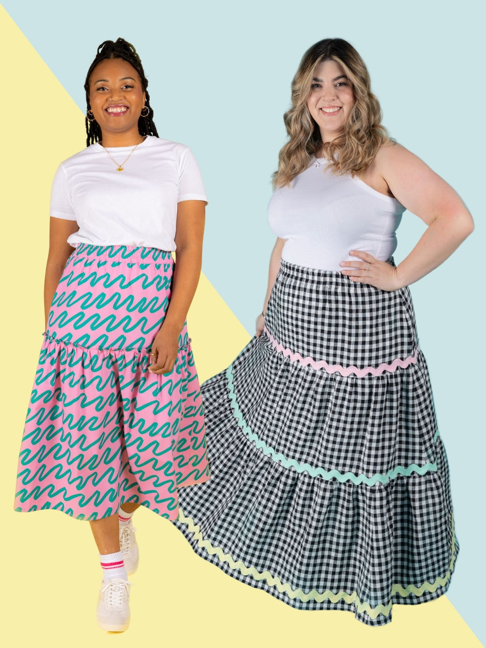 Midi Skirt Patterned Skirt Quilt Midi Skirt Drawstring Skirt